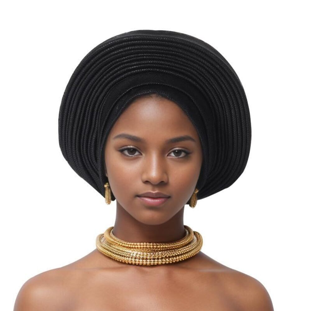 4966 Pre Tied African Headtie Hat Turban Cap Nigerian Auto Gele Head Wrap